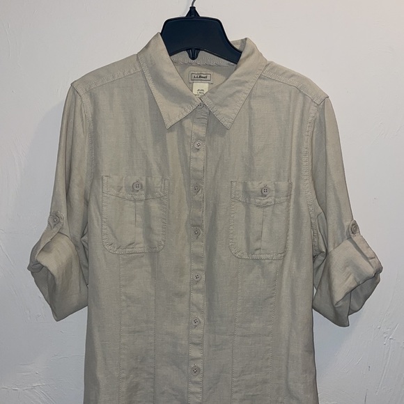 L.L Bean Woman's Signature Camp Shirt Linen Dress, Button-Front Sz L Knee Length - Picture 5 of 10